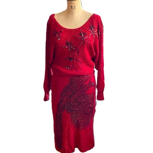 Vintage handmade knit maxi tube 'bird' dress with sparkle - Picture 4 of 16